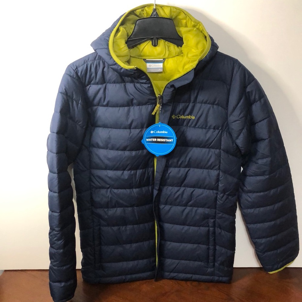 Columbia Boys XL (18-20) Powder Lite Hooded Jacket Navy/ Lime Green